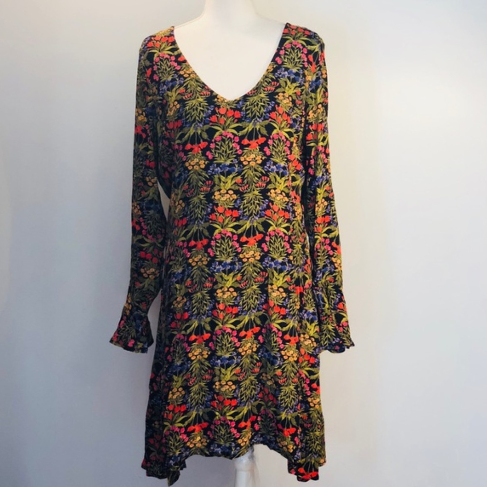 Old Navy Black Floral Long Sleeve Ruffle Dress